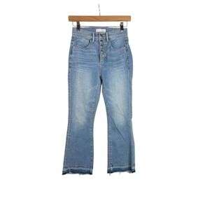 LOFT The Kick Crop Button Fly Jeans size 00/24 Light Wash Blue